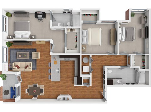 Floor plan for 3 beds, 2 baths, 1555 sqft
